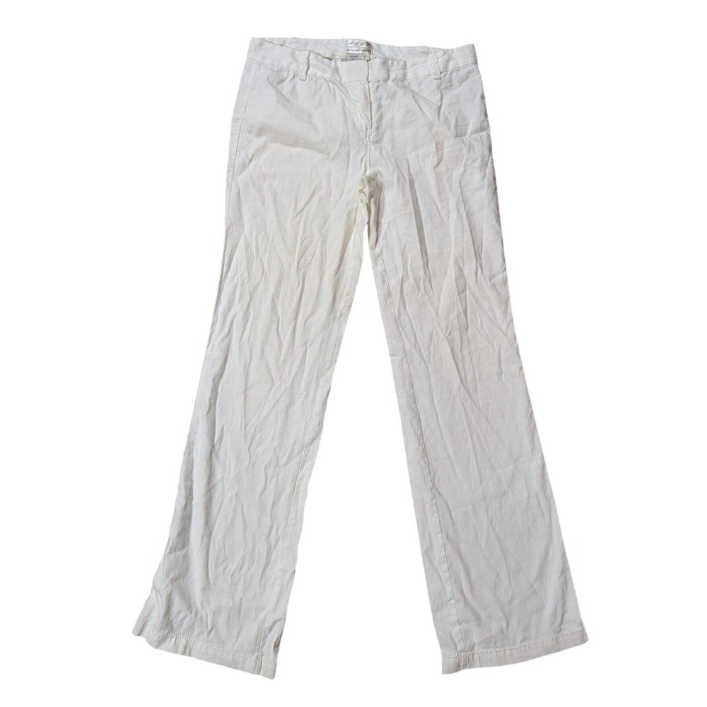 MSSP Pants Womens 6 White Linen Blend‎ Wide Leg 1001F01 Quiet Luxury Minimalist
